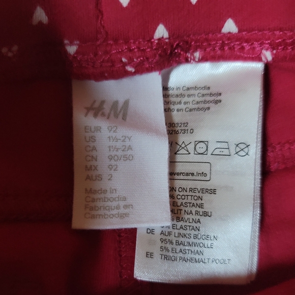 H&M Baby Girl Red/White Heart Leggings (2 Back Pockets) Size 1 ½ - 2 Years - Picture 4 of 4